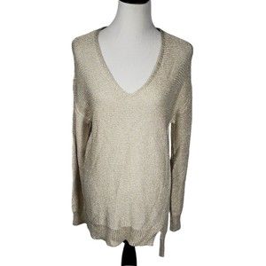 Calvin Klein Jeans Women's Large Long Sleeve Long Knit Gold Metallic Sweater